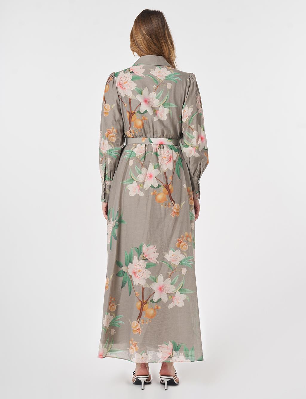 Floral Print Dress Moss Green