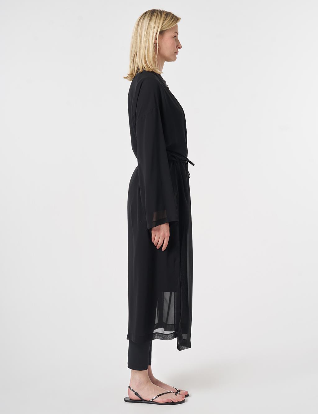 Gathered Chiffon Pareo Black
