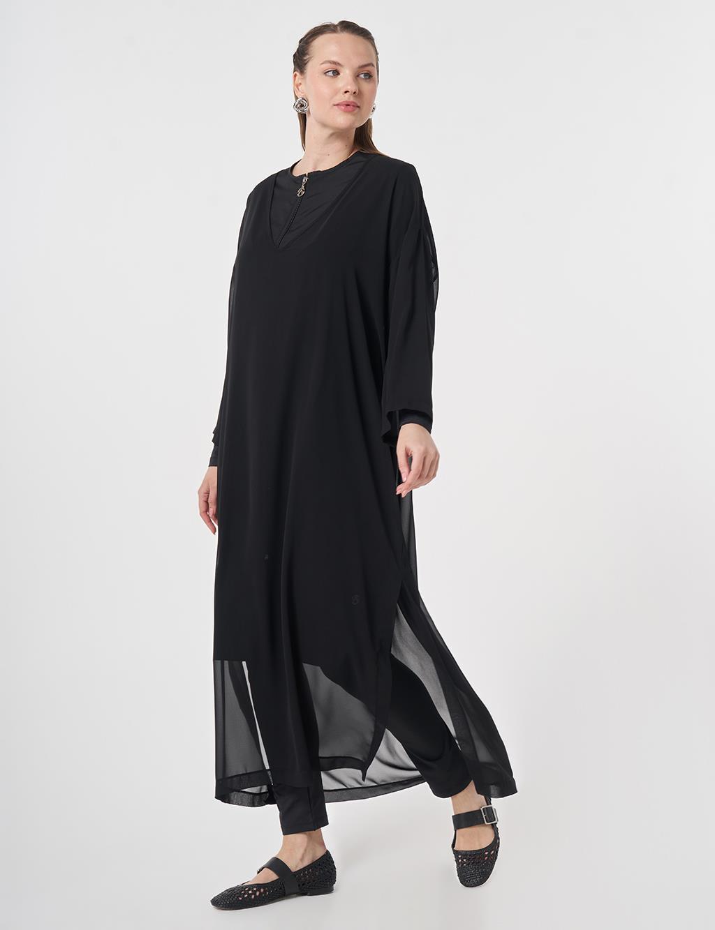 V-Neck Chiffon Pareo Black