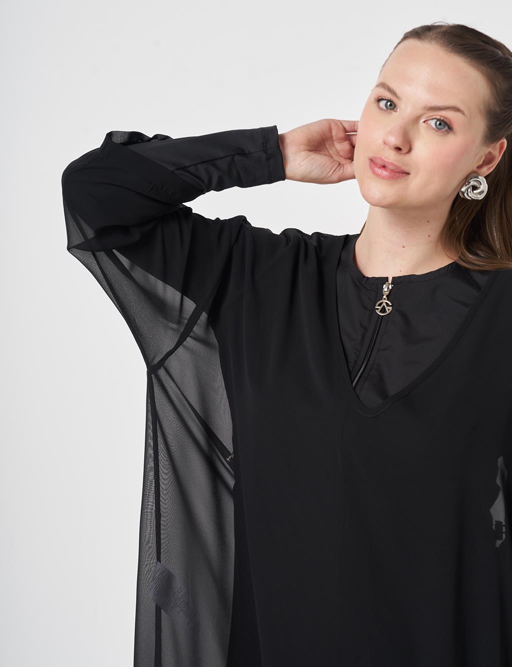V-Neck Chiffon Pareo Black