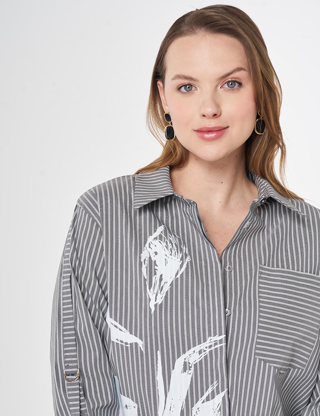 Printed Stripe Pattern Tunic Ocean Blue