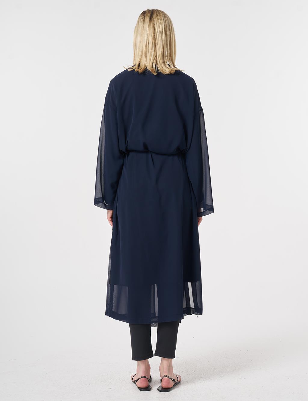 Gathered Chiffon Pareo Dark Navy