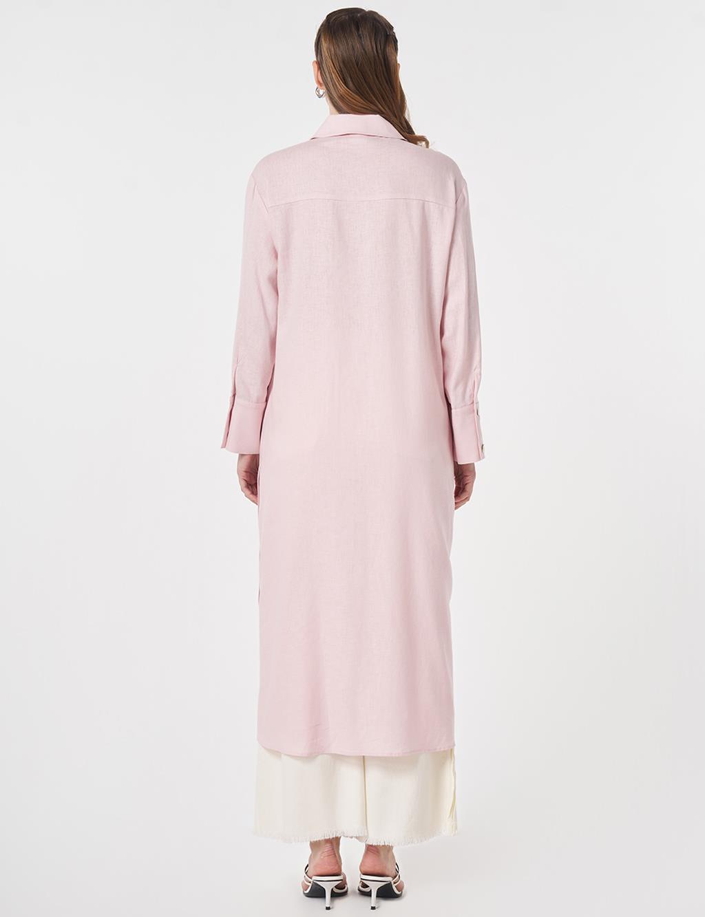 Button-Detail Linen Lyocell Tunic Powder Pink