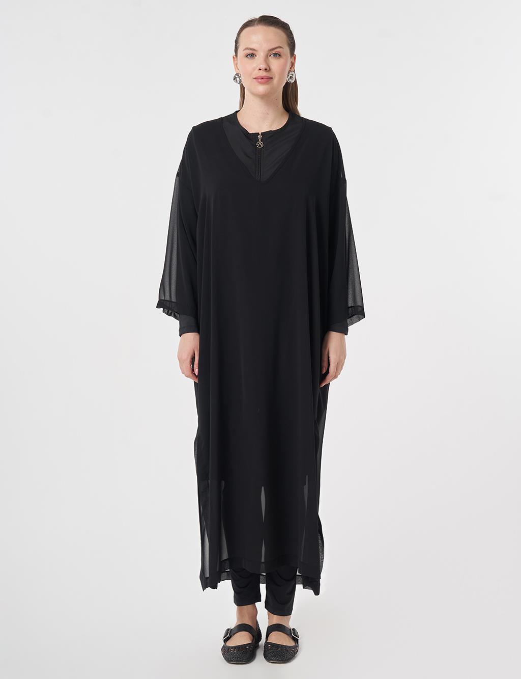 V-Neck Chiffon Pareo Black
