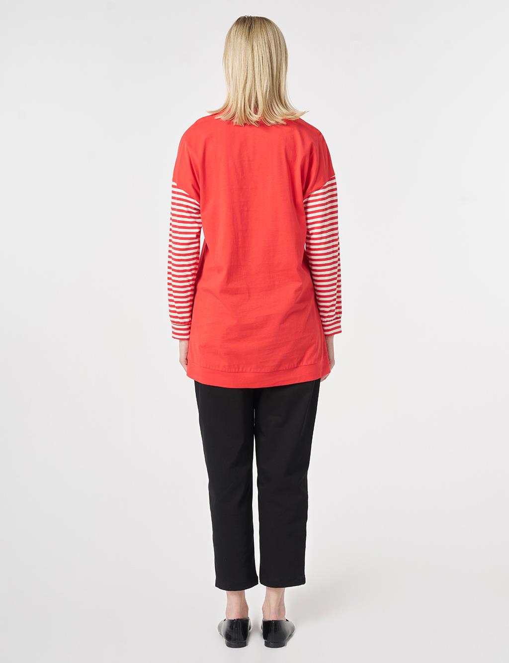 100% Cotton Embroidered Sweatshirt Red