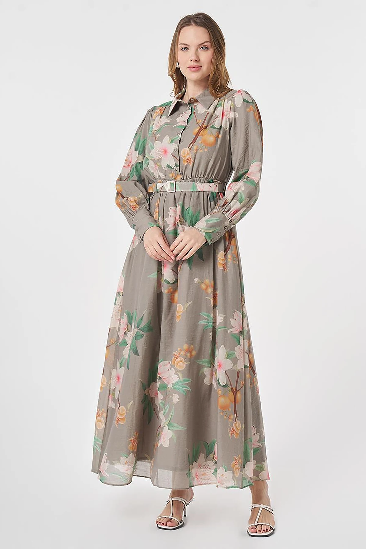 Floral Print Dress Moss Green