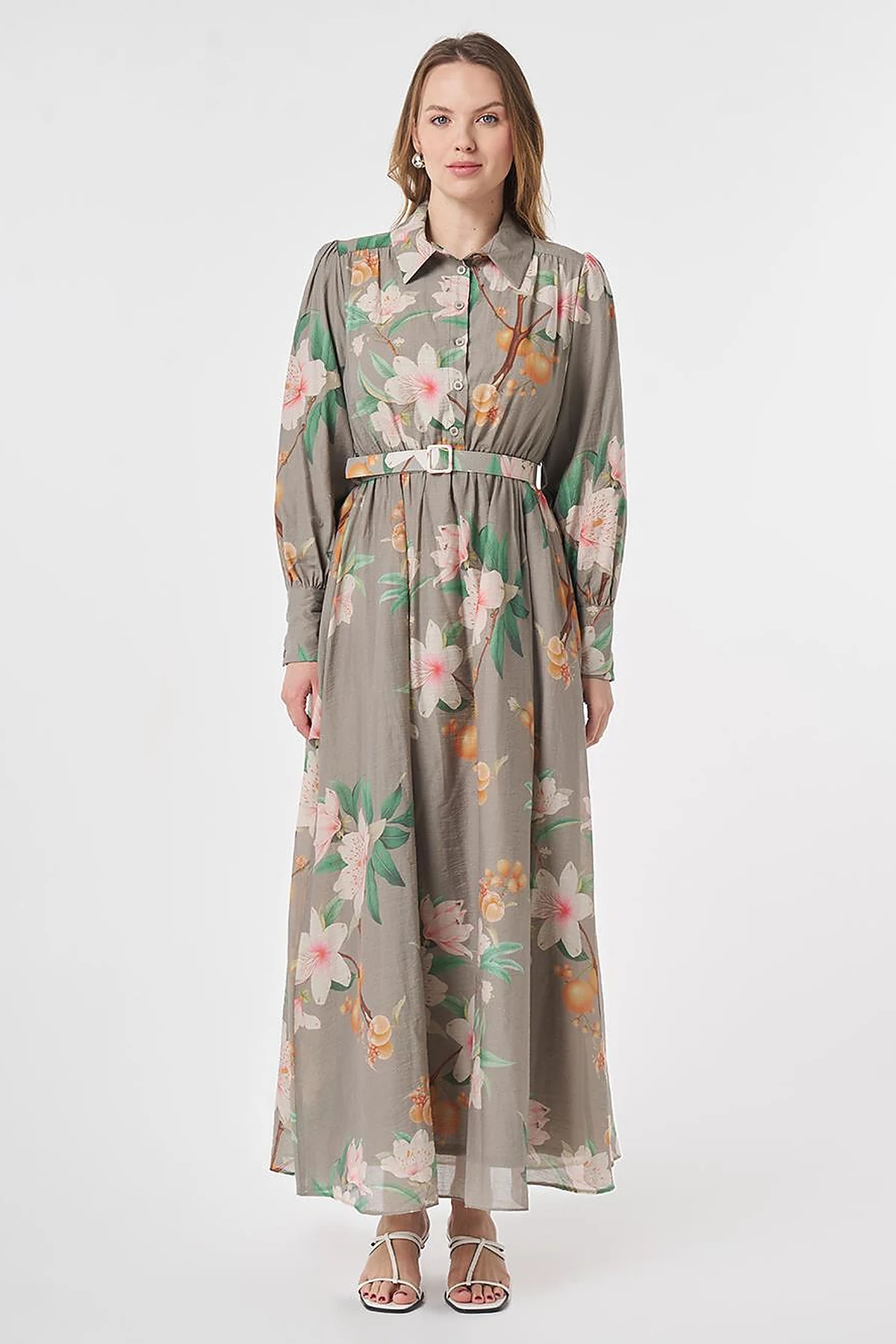 Floral Print Dress Moss Green