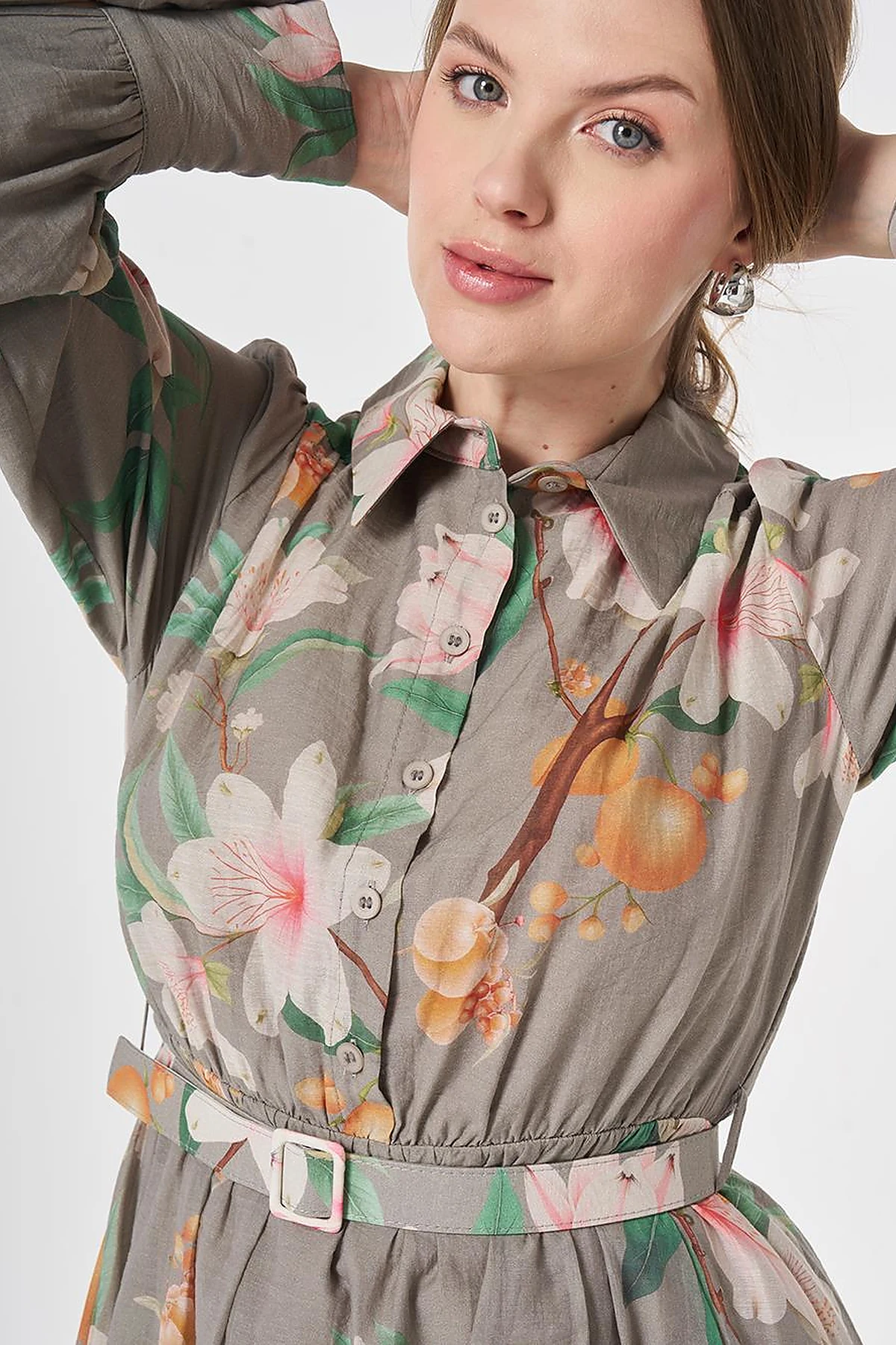 Floral Print Dress Moss Green