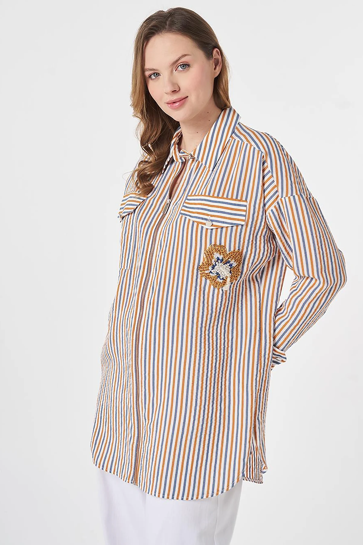 Embroidered Viscose Tunic Cinnamon