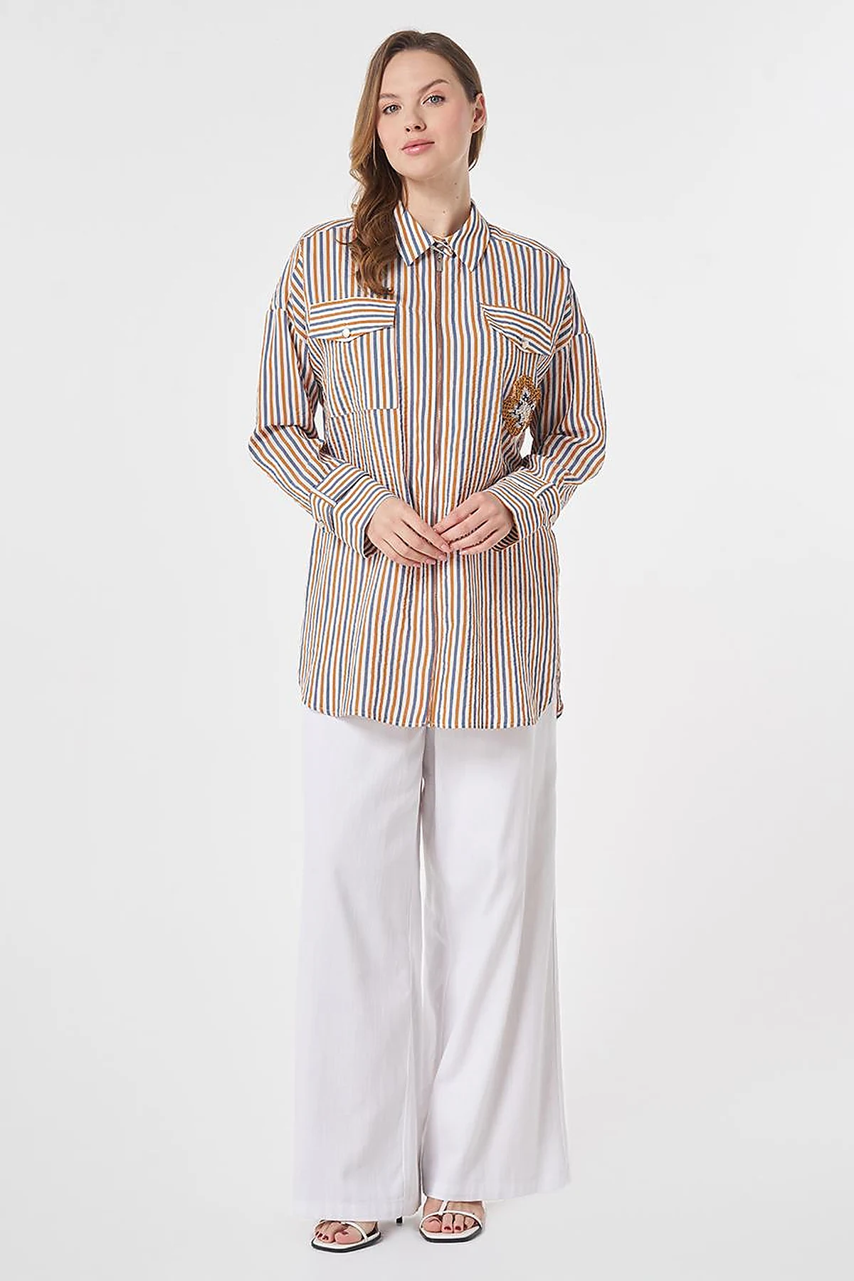 Embroidered Viscose Tunic Cinnamon