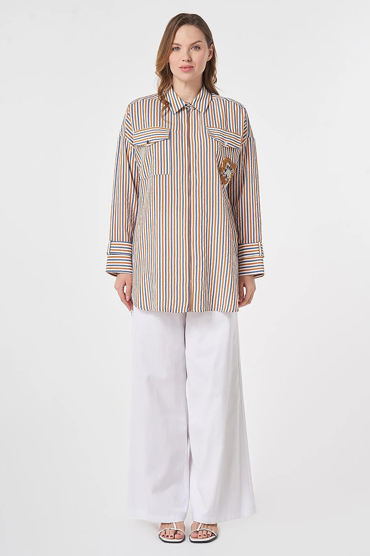 Embroidered Viscose Tunic Cinnamon