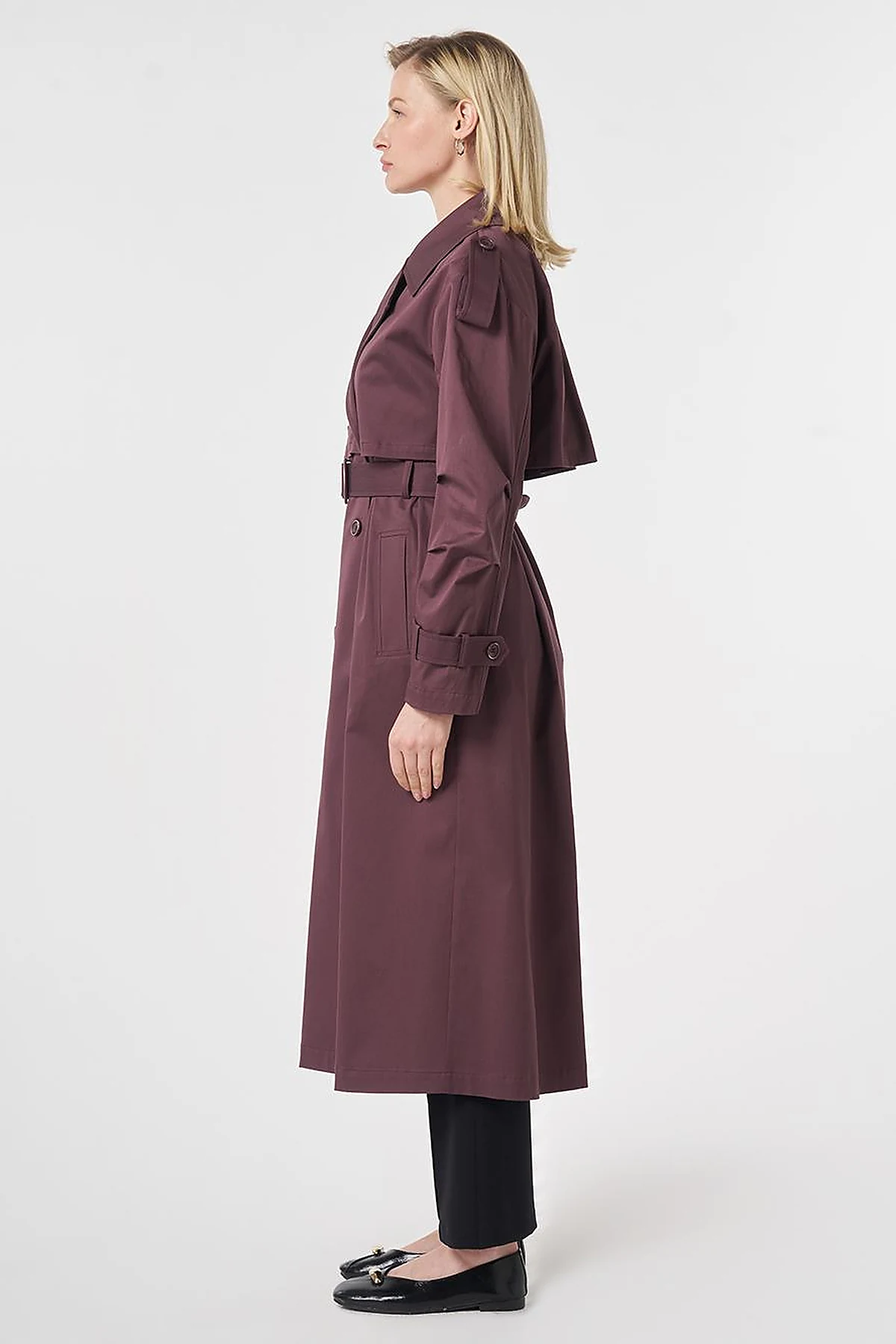 Windbreaker-Detail Belted Trench Coat Cocoa Powder