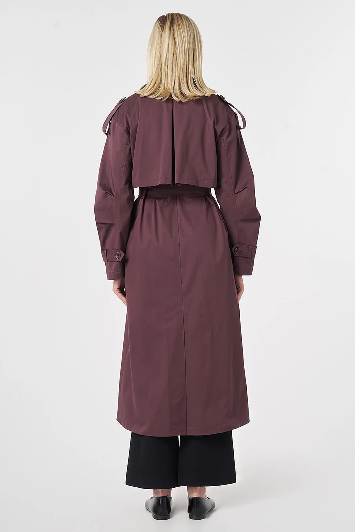 Windbreaker-Detail Belted Trench Coat Cocoa Powder