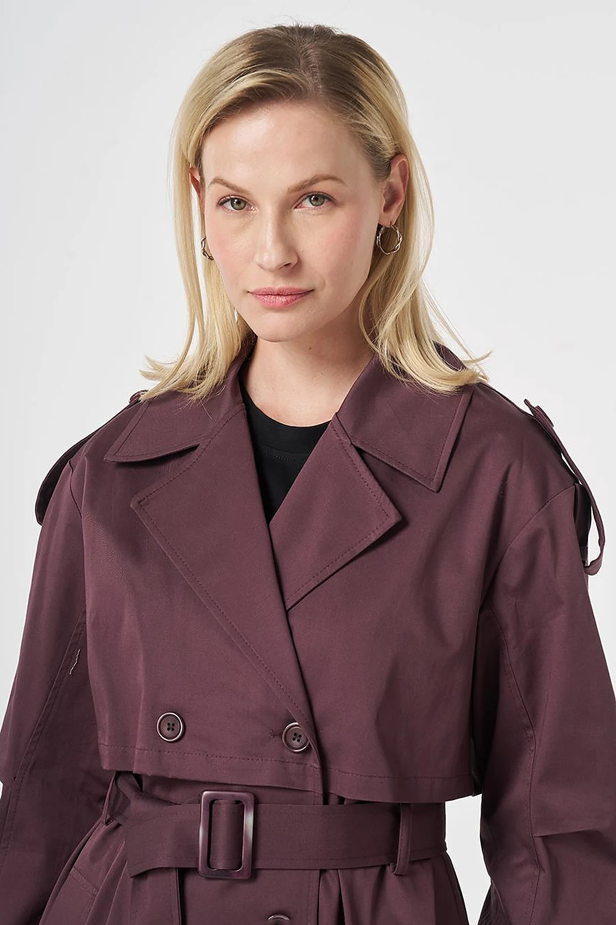 Windbreaker-Detail Belted Trench Coat Cocoa Powder