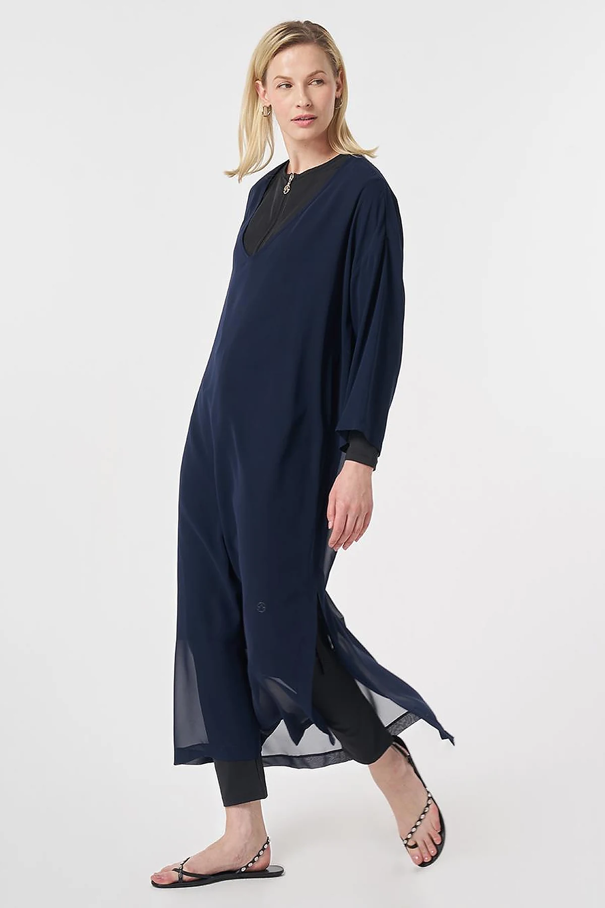 V-Neck Chiffon Pareo Dark Navy