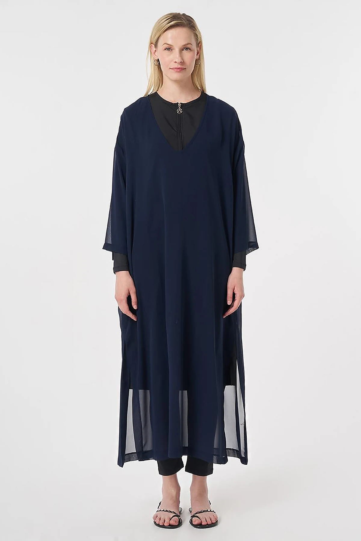 V-Neck Chiffon Pareo Dark Navy