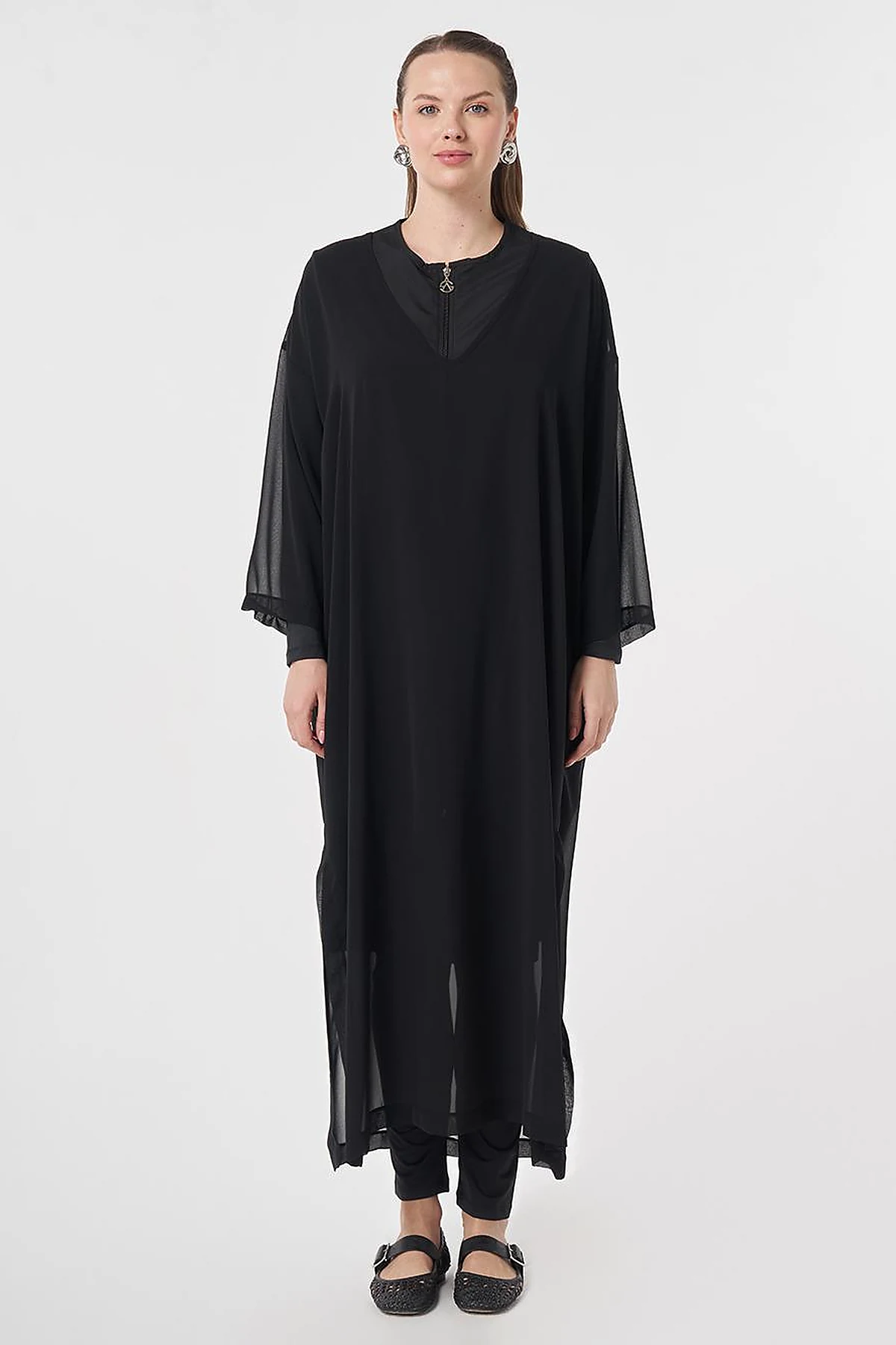 V-Neck Chiffon Pareo Black