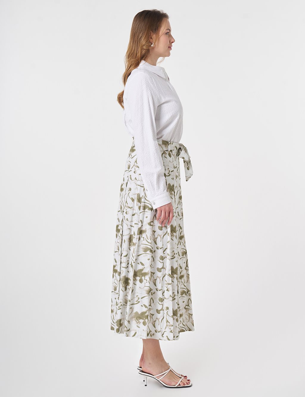 Belted Flared Skirt Matcha Green