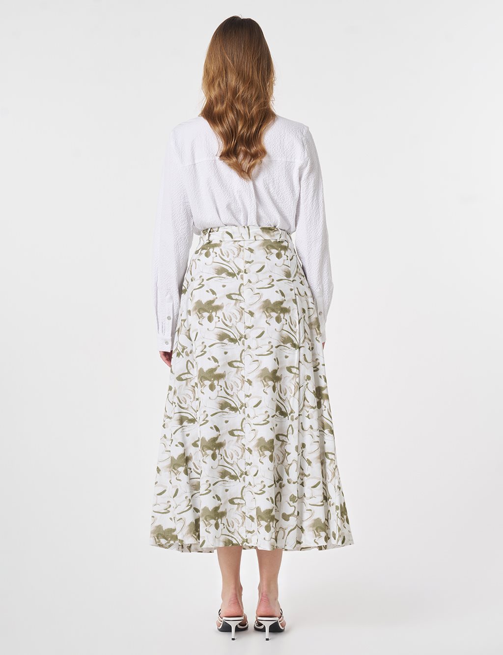 Belted Flared Skirt Matcha Green