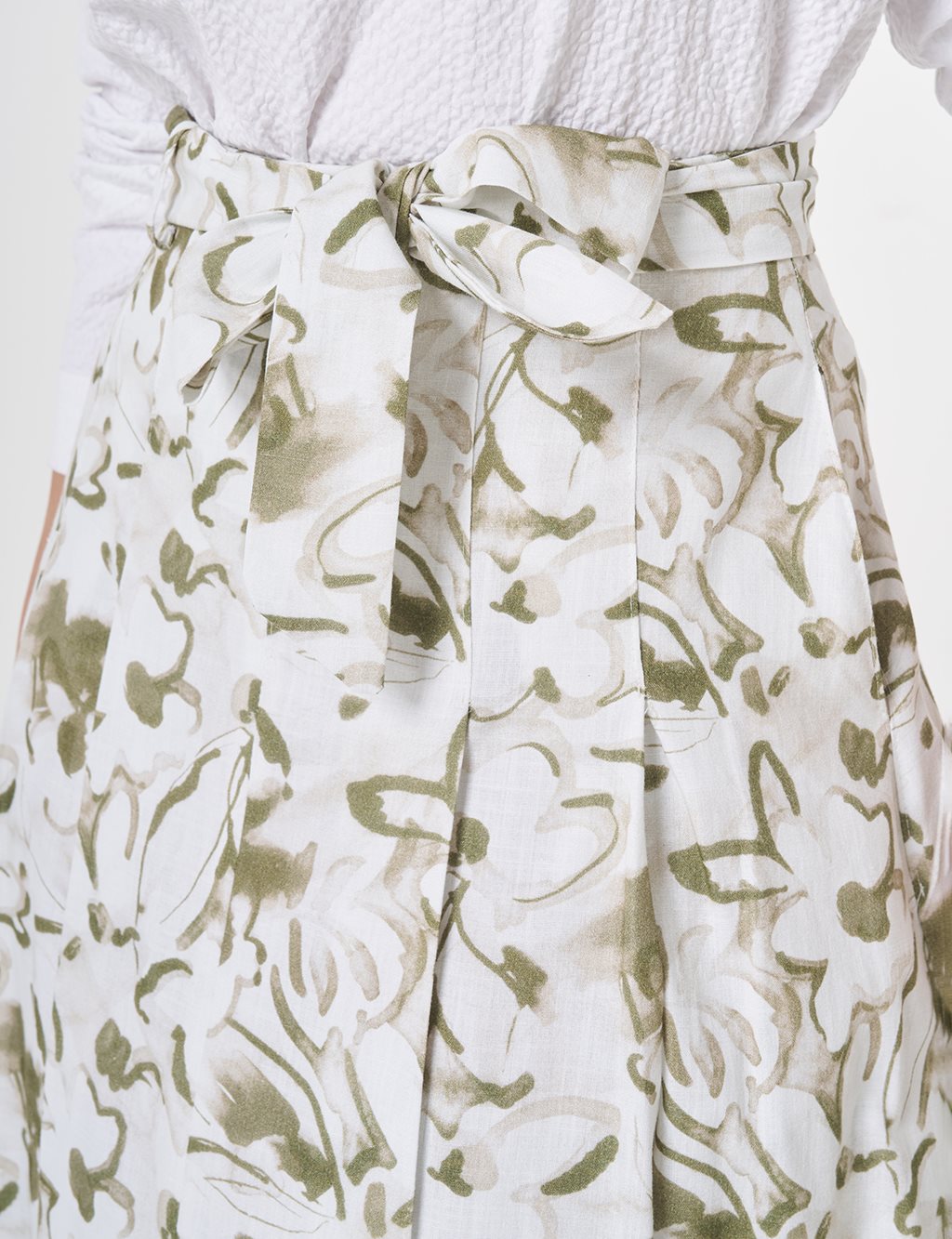 Belted Flared Skirt Matcha Green