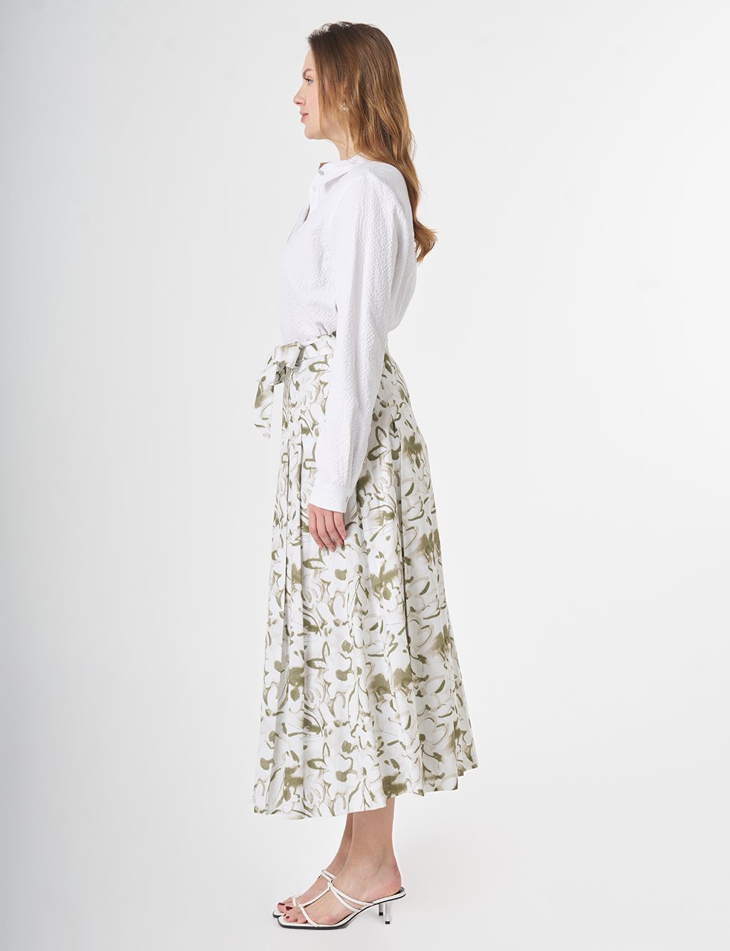 Belted Flared Skirt Matcha Green