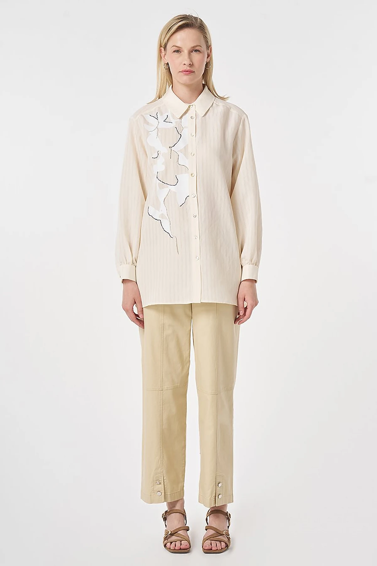 Embroidered Modal Tunic Cream