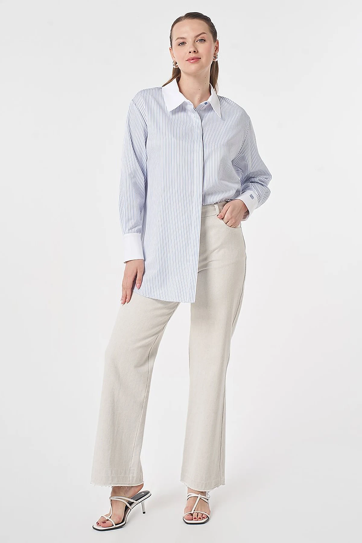 Wide-Cuffed Cotton Basic Tunic Optic White