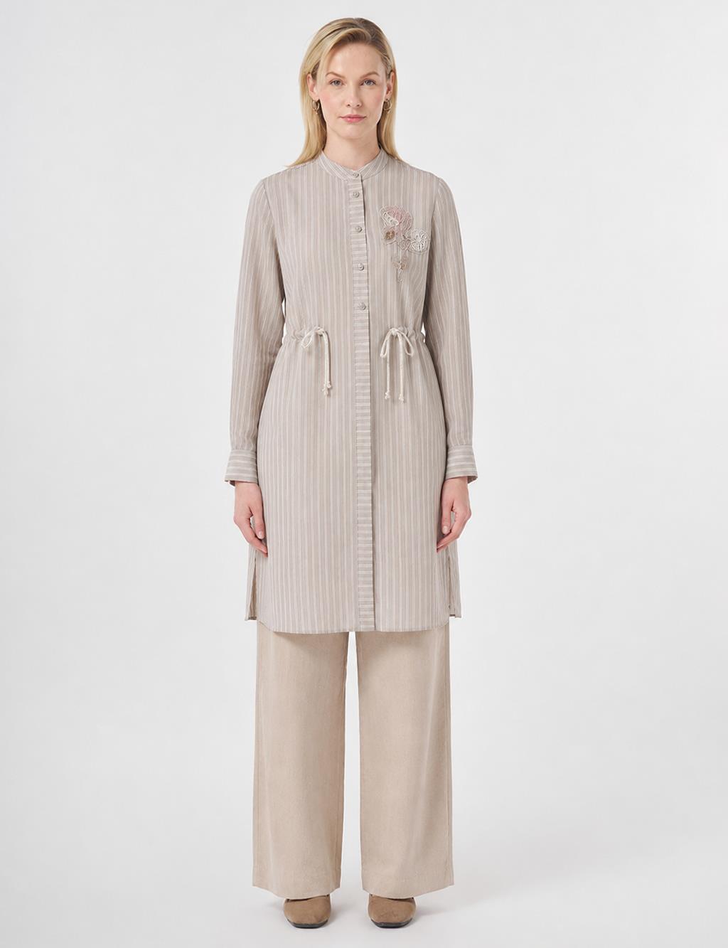 Band Collar Long Modal Tunic Dark Mink