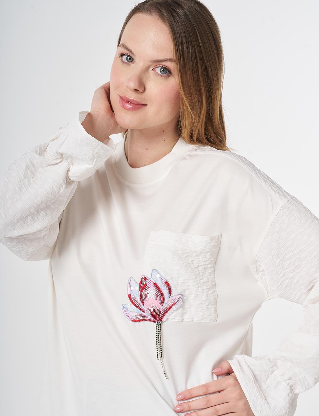 Embroidered Jersey Sweatshirt Optic White