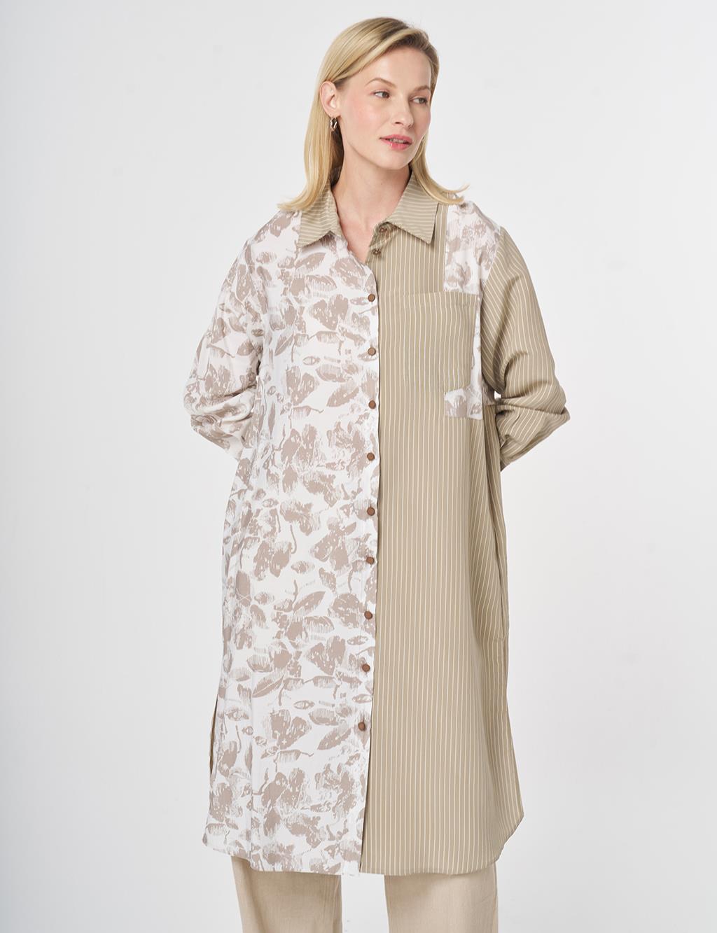 Fabric-Panelled Modal Tunic Stone