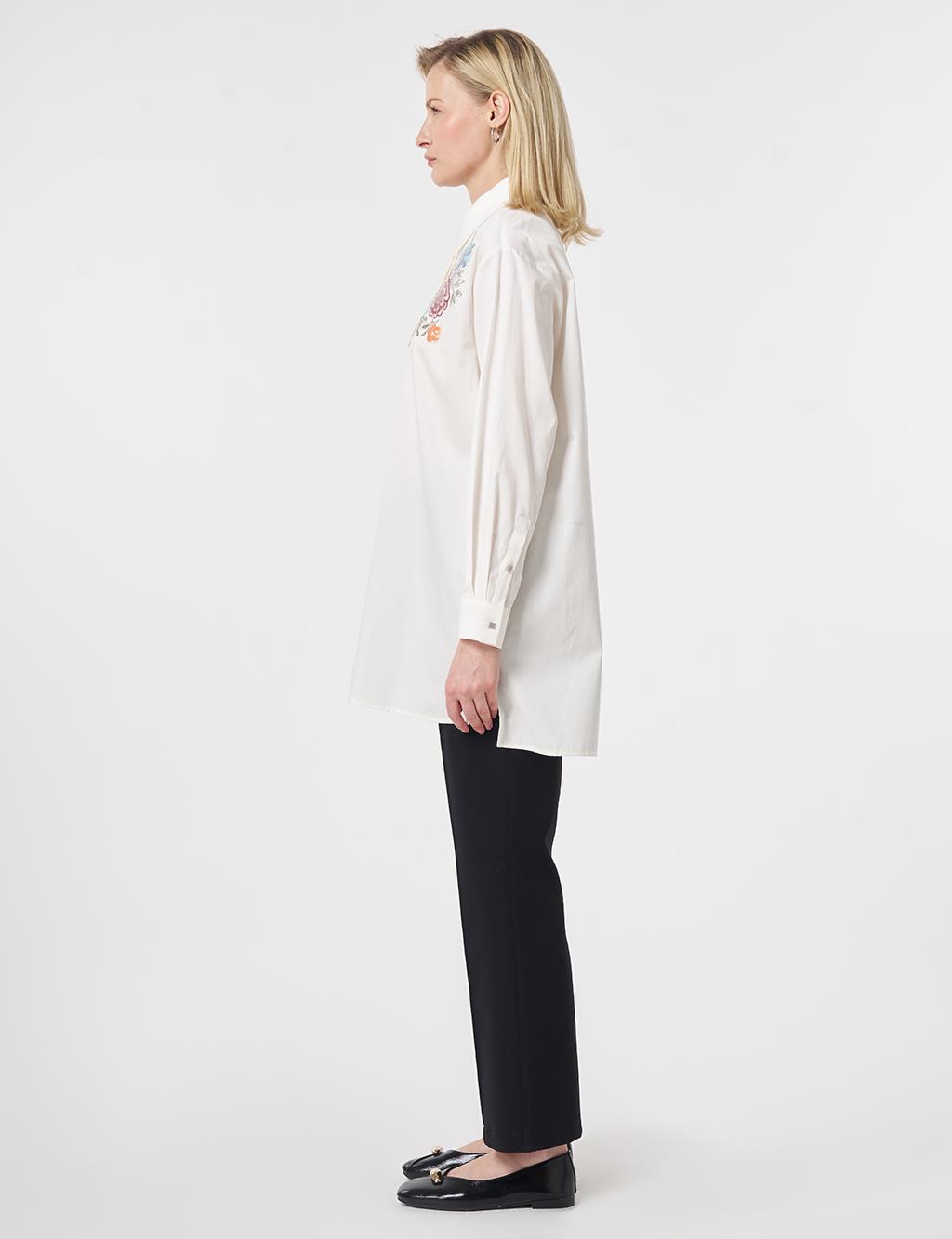 100% Cotton Sequin Embellished Tunic Ecru