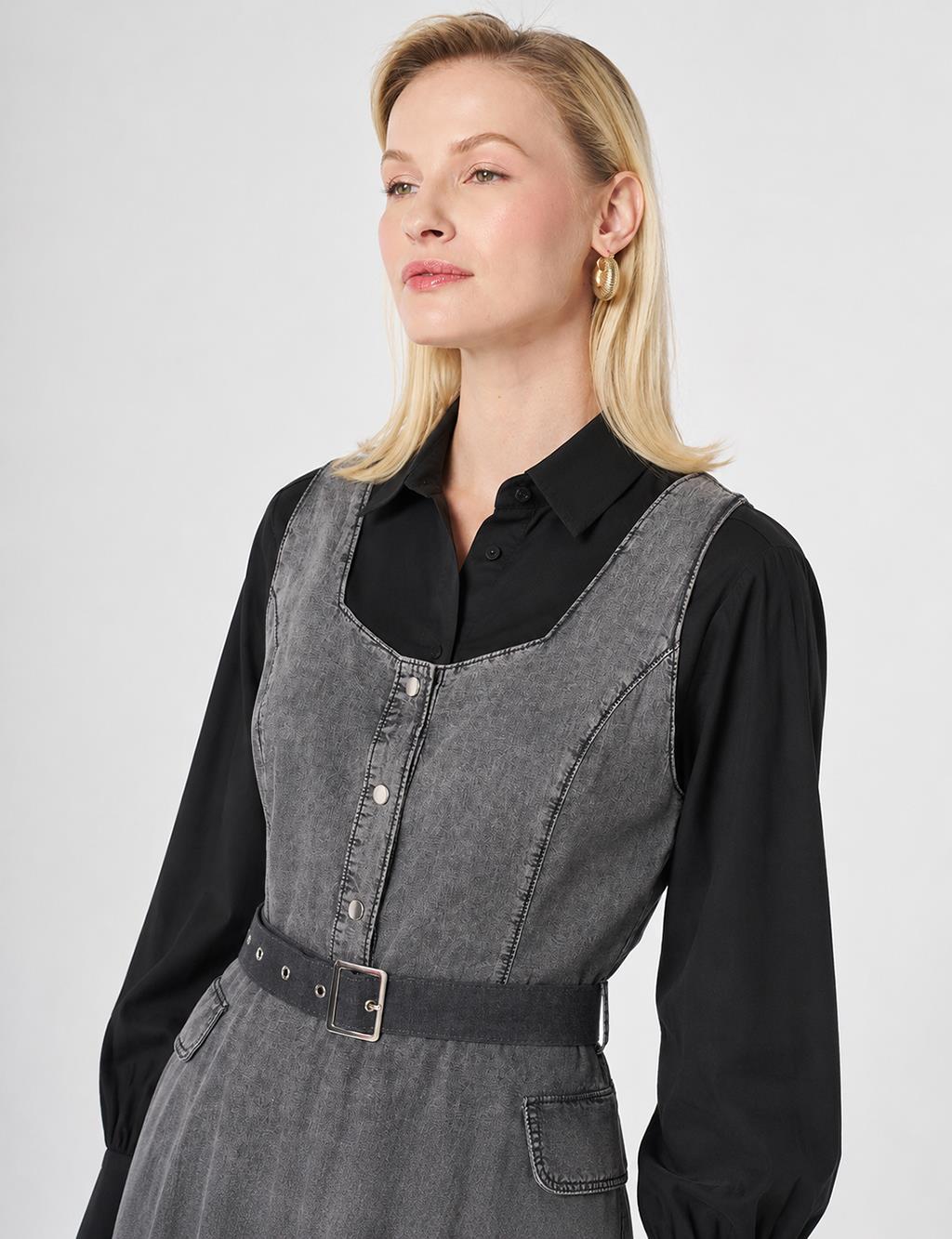 Belt Detail Denim Dress Anthracite