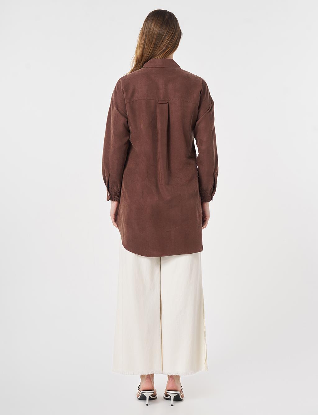 Embroidered Appliqué Flap Pocket Modal Tunic Chocolate