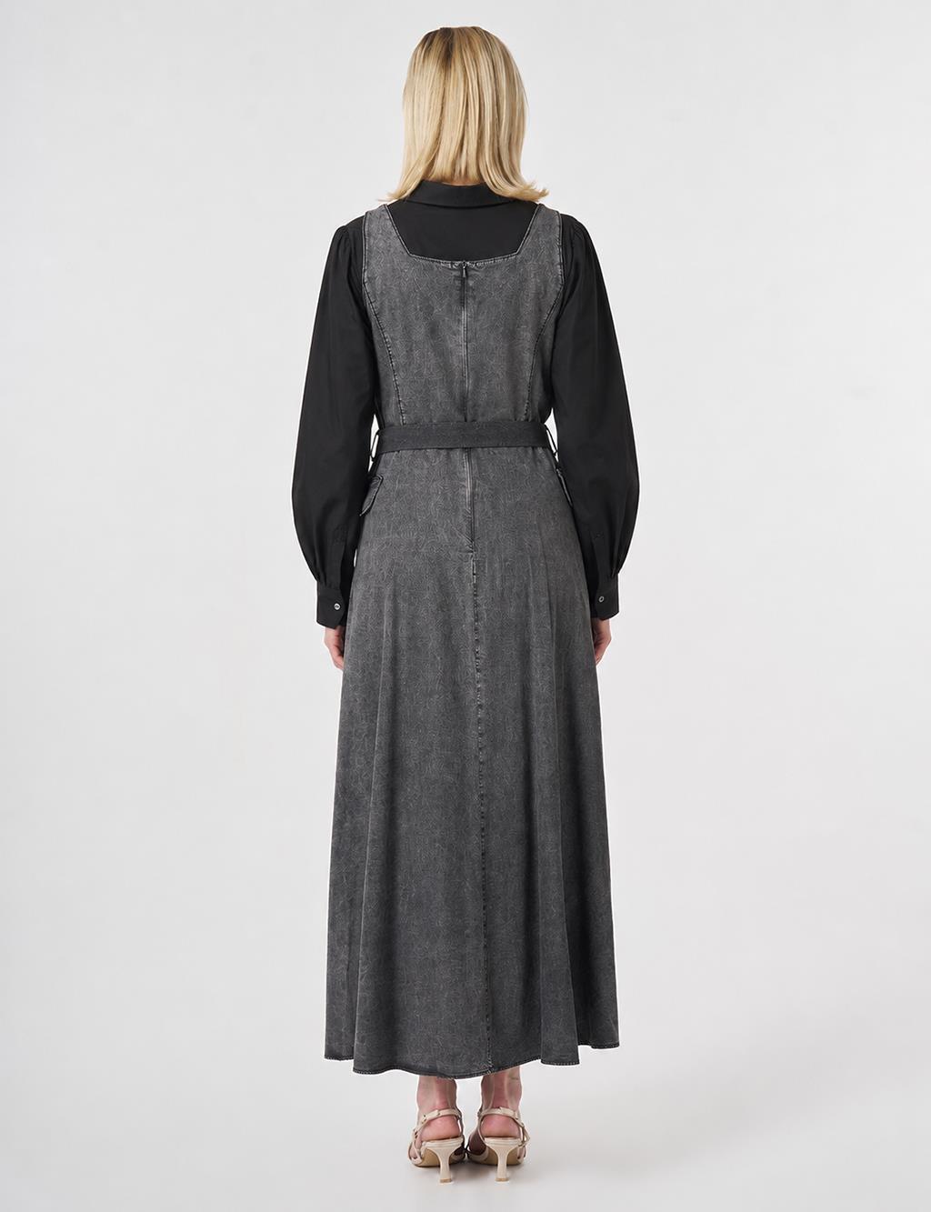 Belt Detail Denim Dress Anthracite