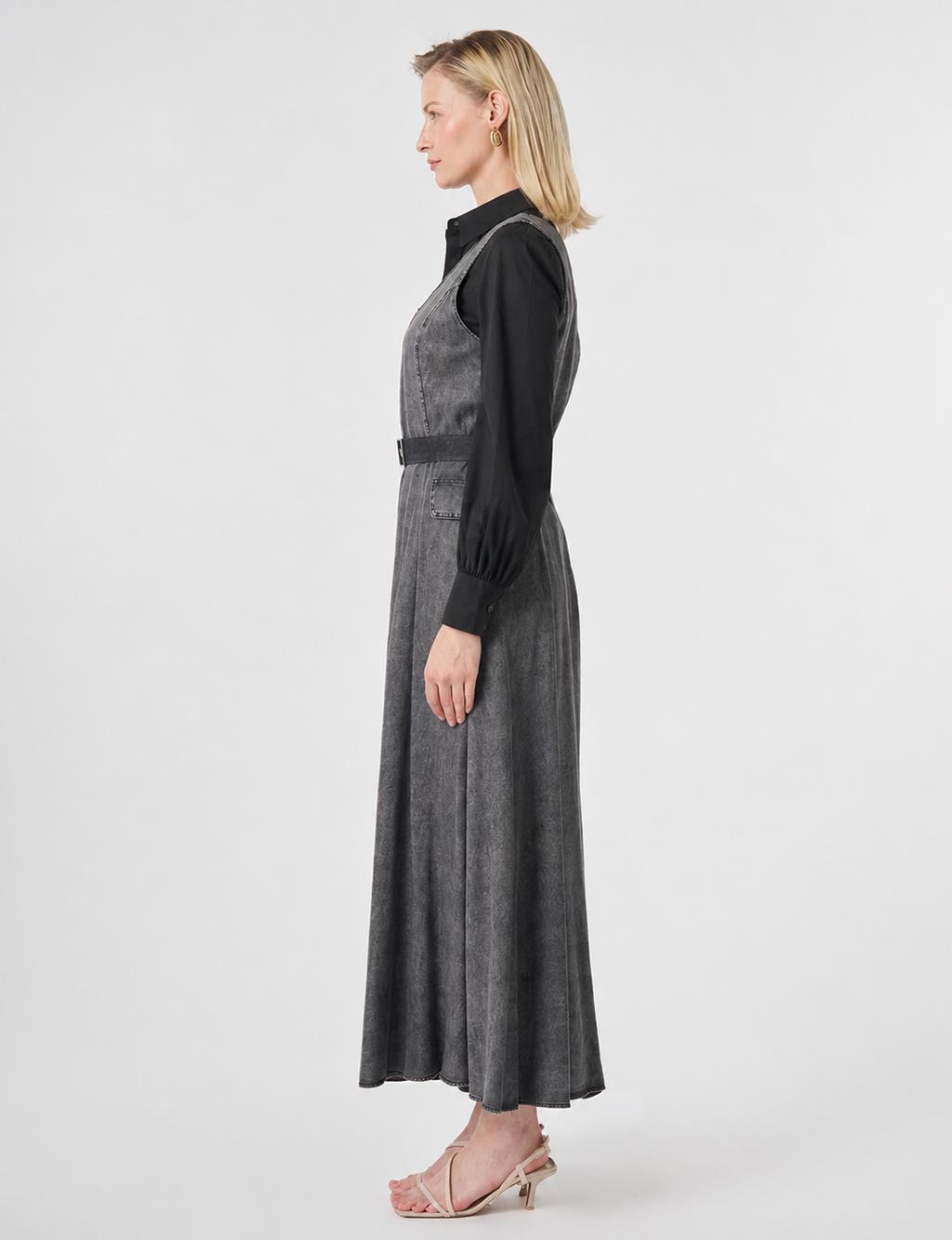 Belt Detail Denim Dress Anthracite