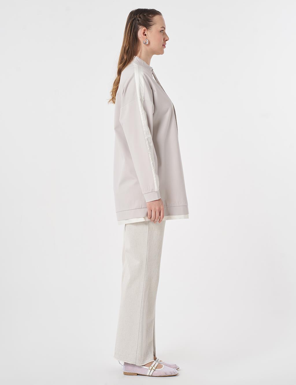 Stand Collar Panel Detail Sweatshirt Light Grey
