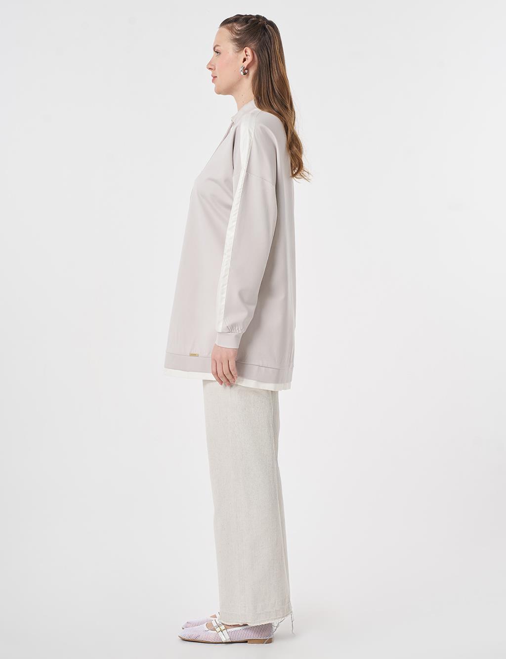 Stand Collar Panel Detail Sweatshirt Light Grey