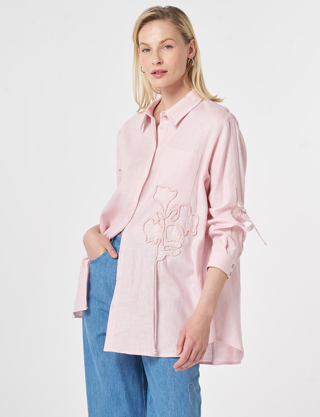 Embroidered Appliqué Linen Lyocell Tunic Powder Pink