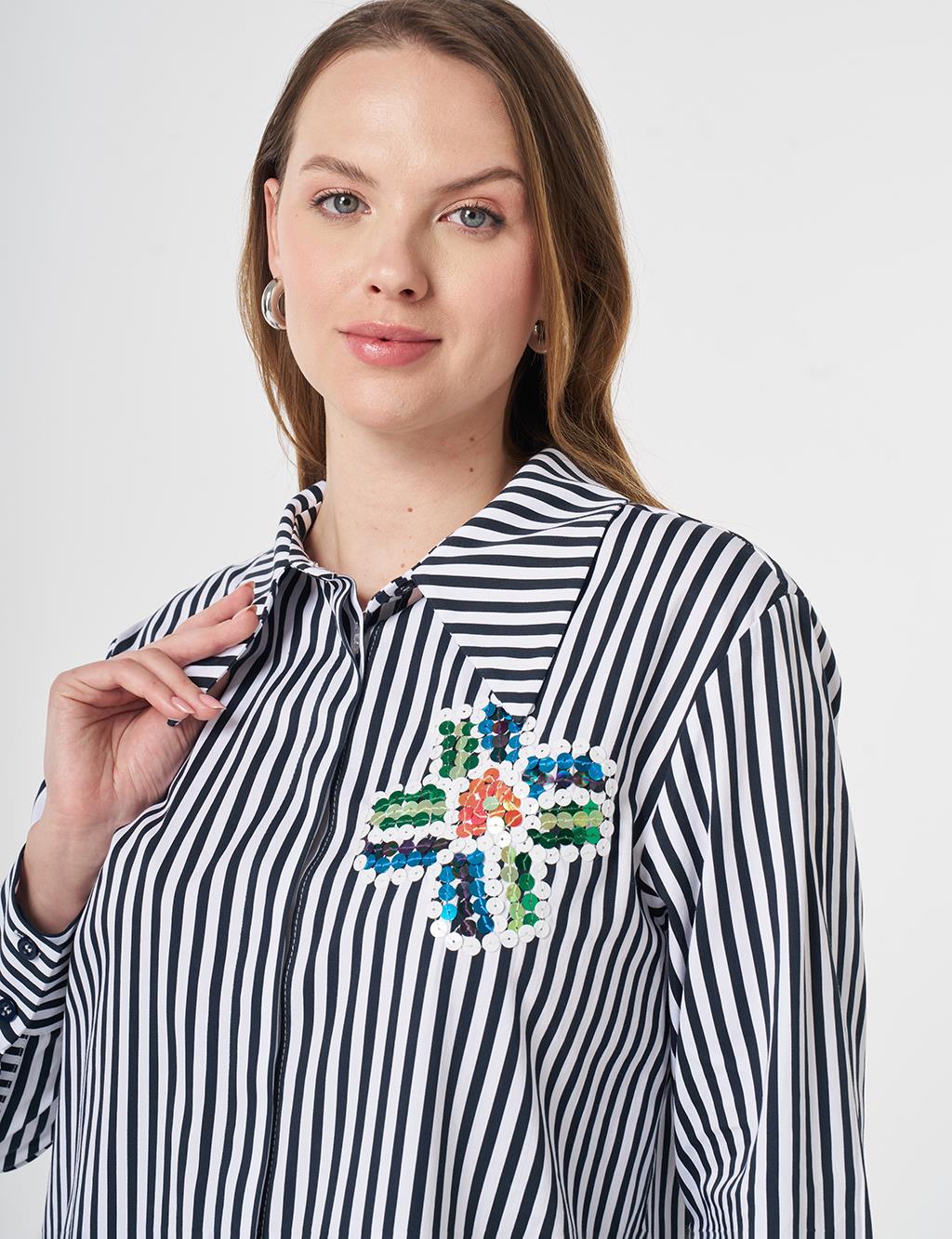 100% Cotton Sequin Embroidered Tunic Dark Navy