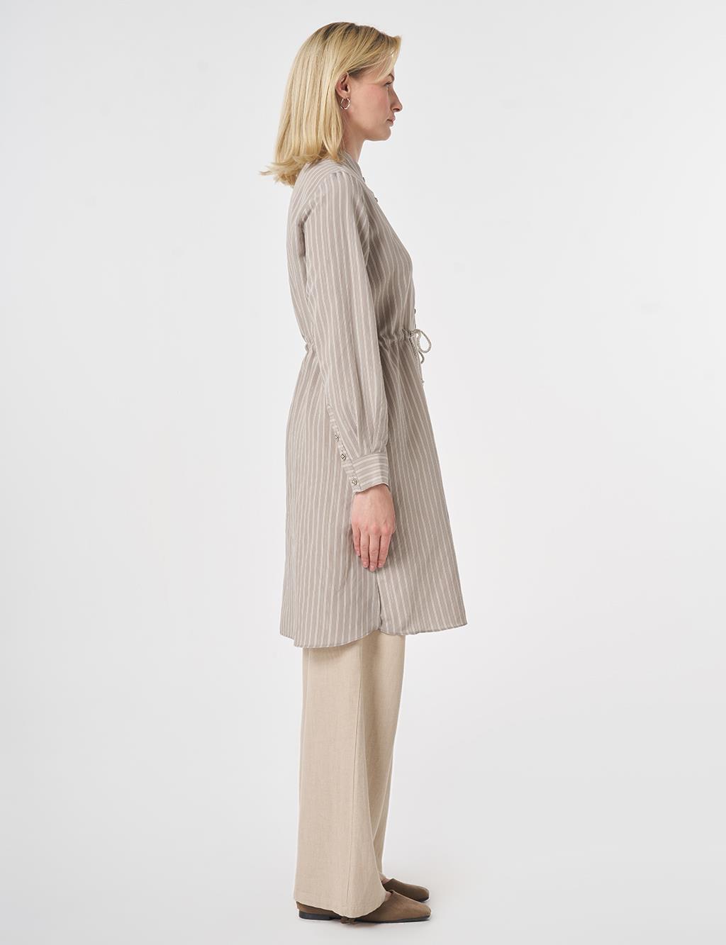 Band Collar Long Modal Tunic Dark Mink