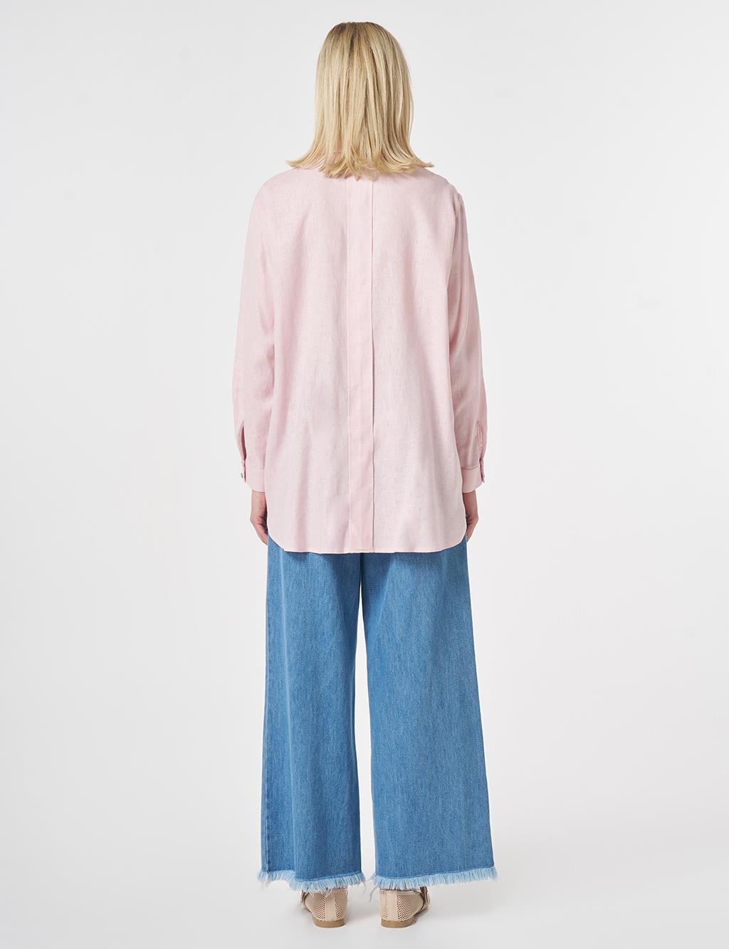 Embroidered Appliqué Linen Lyocell Tunic Powder Pink