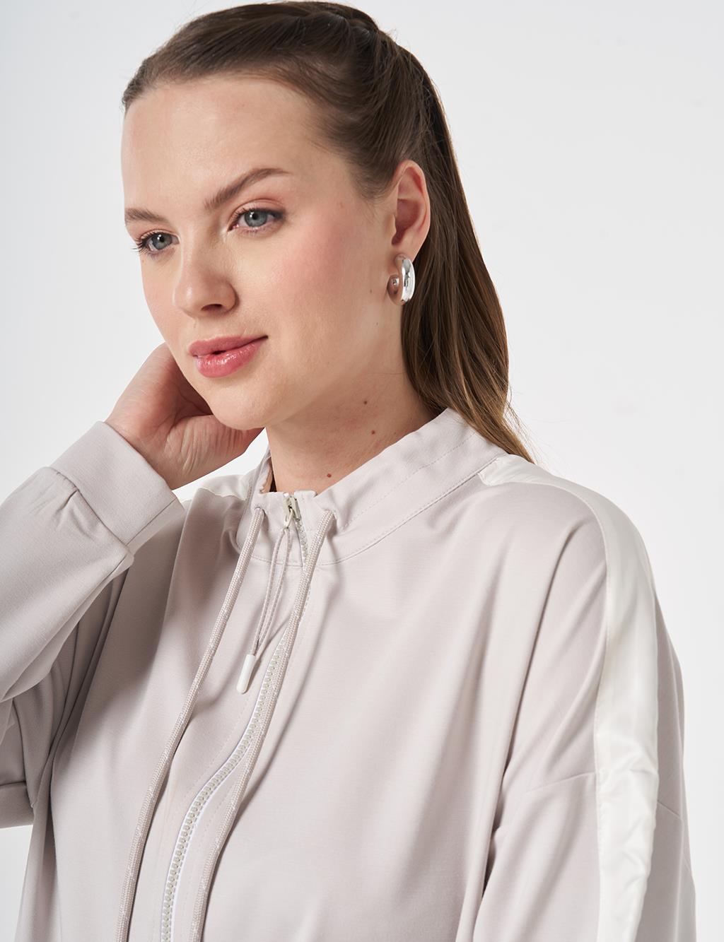 Stand Collar Panel Detail Sweatshirt Light Grey