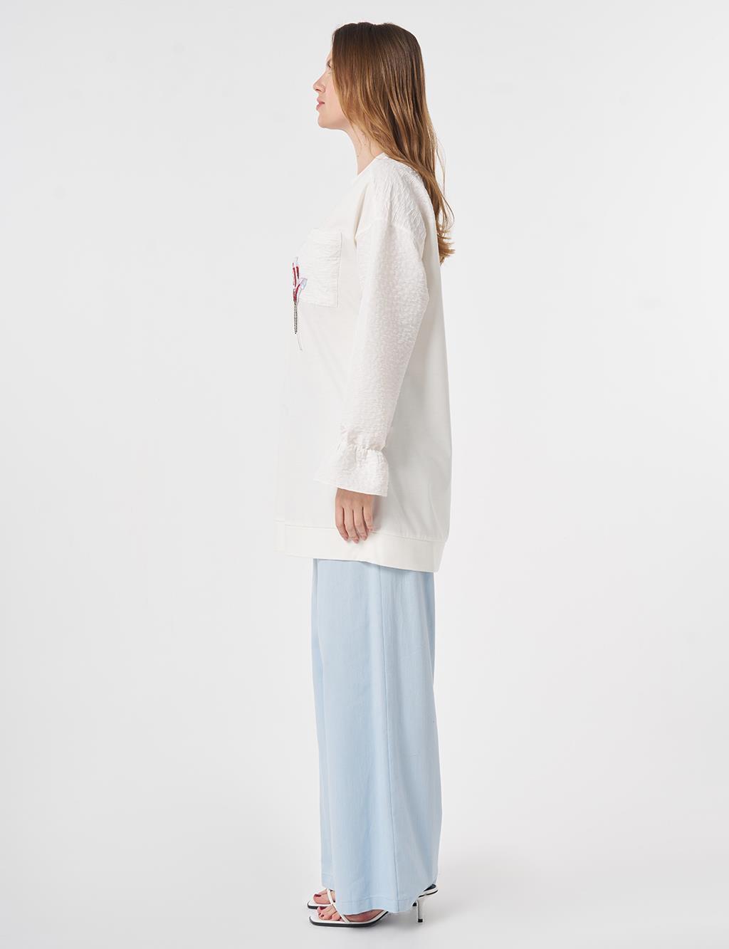 Embroidered Jersey Sweatshirt Optic White
