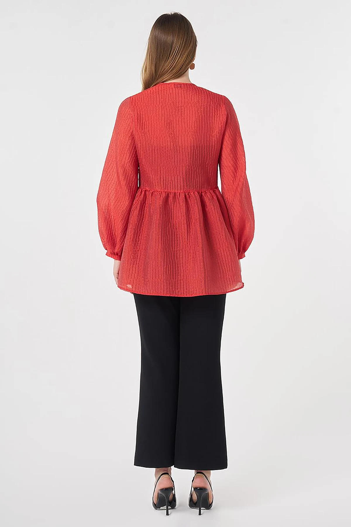 Lace-Up Jacquard Blouse Red
