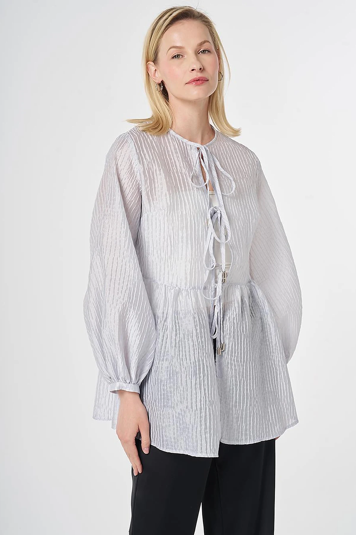 Lace-Up Jacquard Blouse Blue
