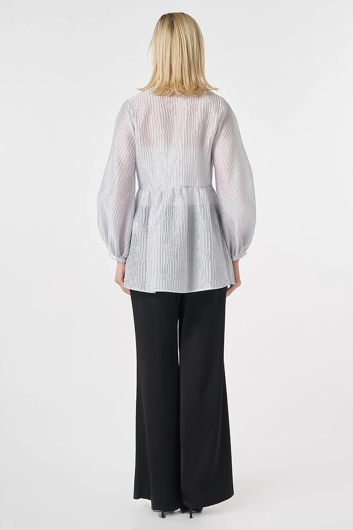 Lace-Up Jacquard Blouse Blue
