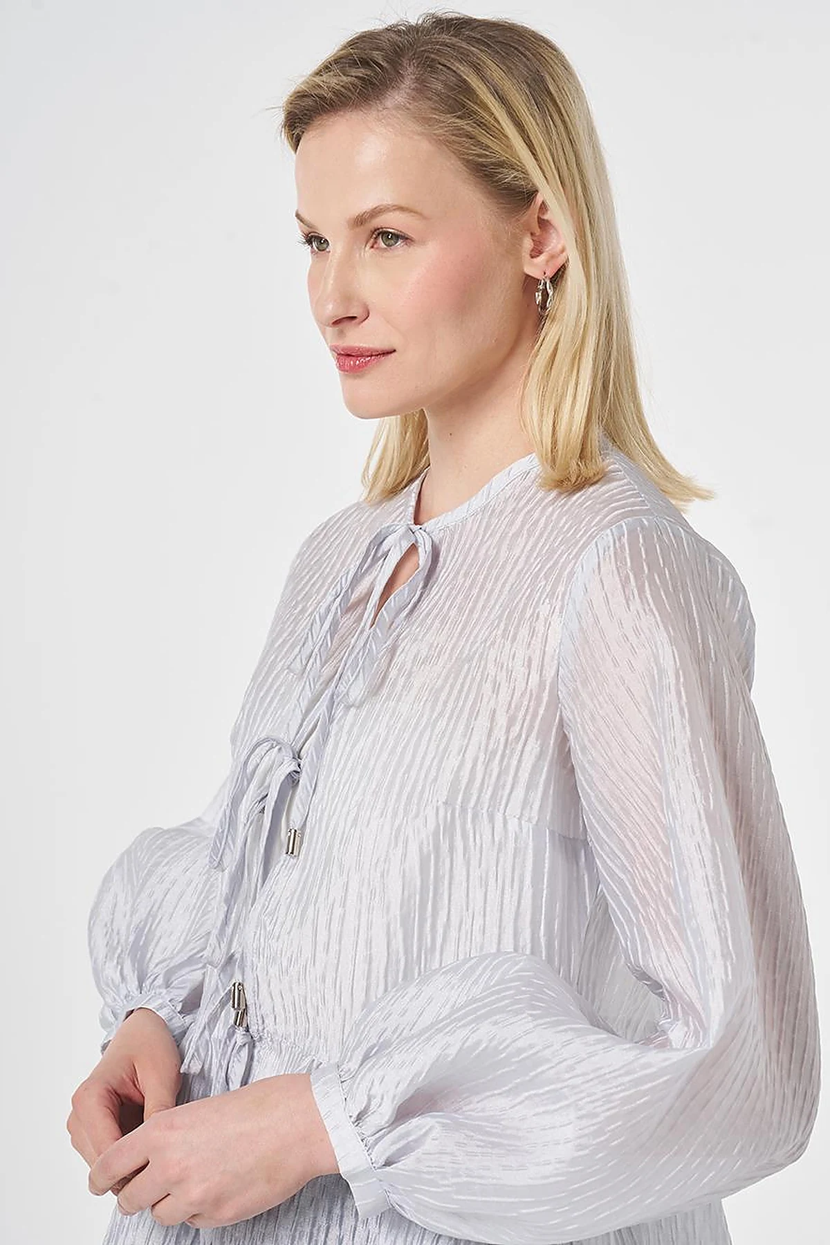 Lace-Up Jacquard Blouse Blue