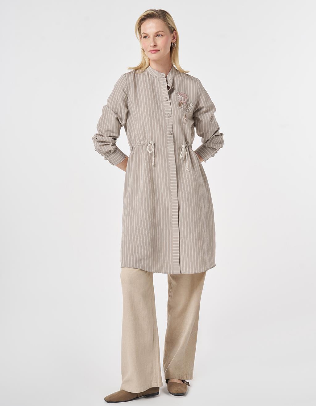 Band Collar Long Modal Tunic Dark Mink
