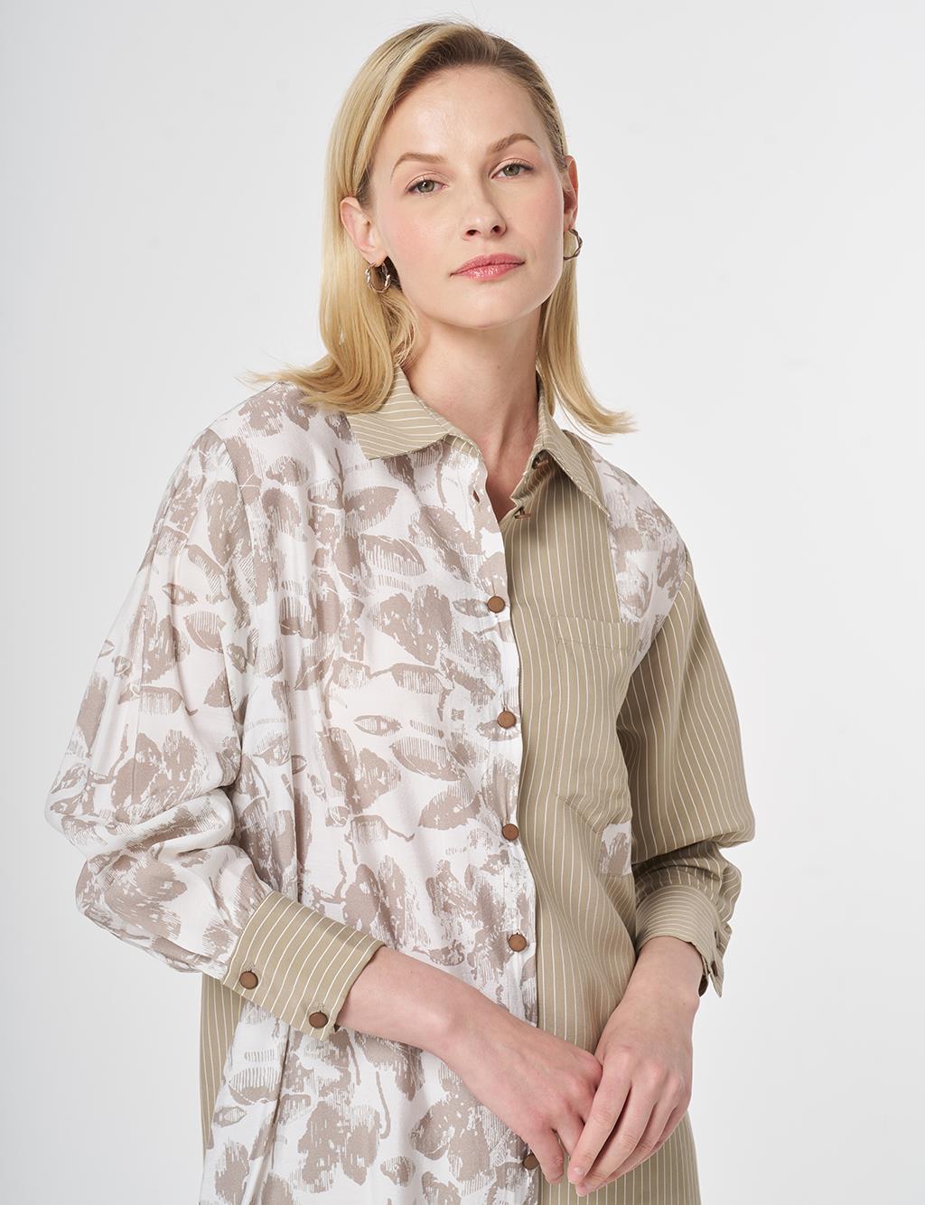 Fabric-Panelled Modal Tunic Stone