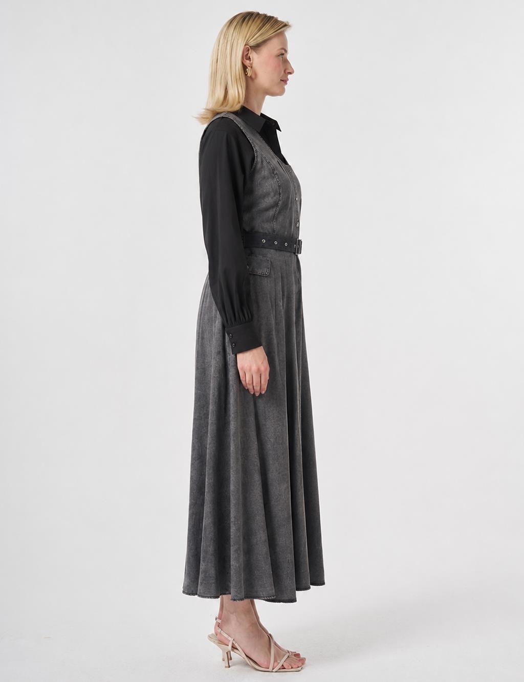 Belt Detail Denim Dress Anthracite
